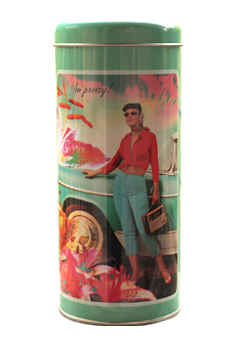 Retro Lady in Red and Blue Storage Tin