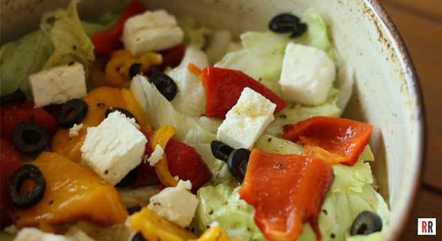 Real Reviews' Valentine's Day Menu: Grilled Sweet Pimentos with Iceberg Feta Vinaigrette Dressing